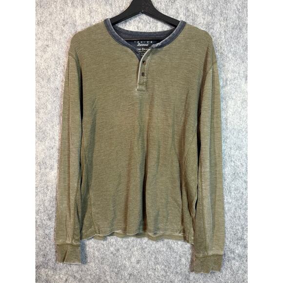Lucky Brand Mens Venice Burnout Thermal Green Henley Long Sleeve - XL - Picture 1 of 4